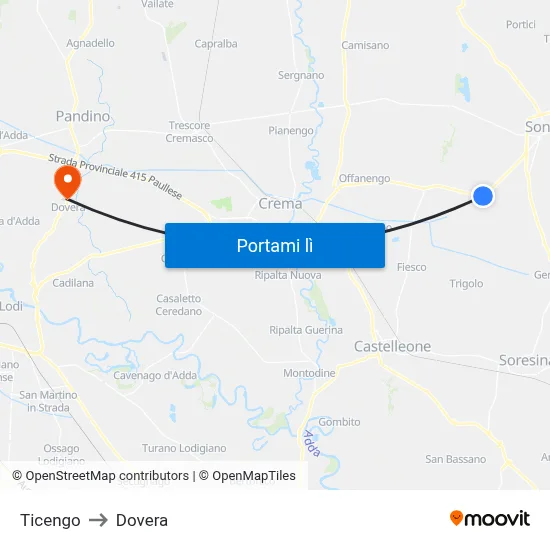 Ticengo to Dovera map