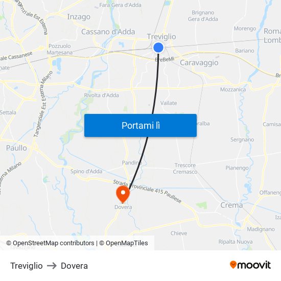 Treviglio to Dovera map