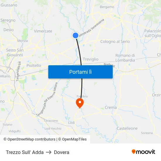 Trezzo Sull' Adda to Dovera map