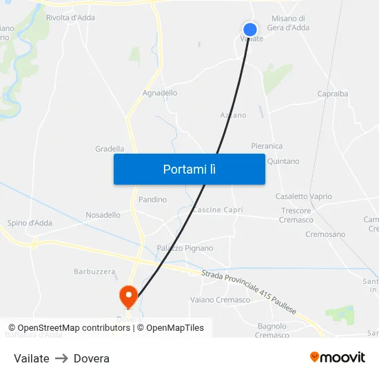 Vailate to Dovera map