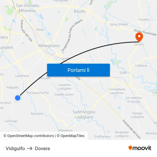 Vidigulfo to Dovera map