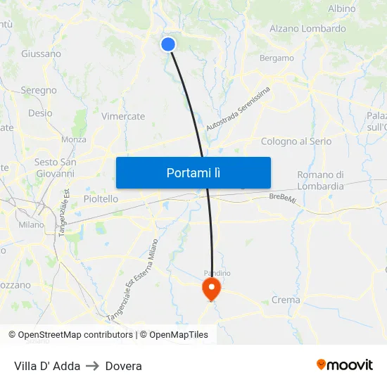 Villa D' Adda to Dovera map