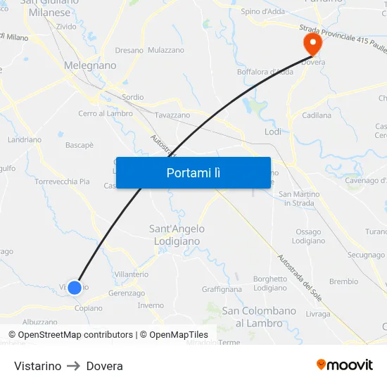 Vistarino to Dovera map