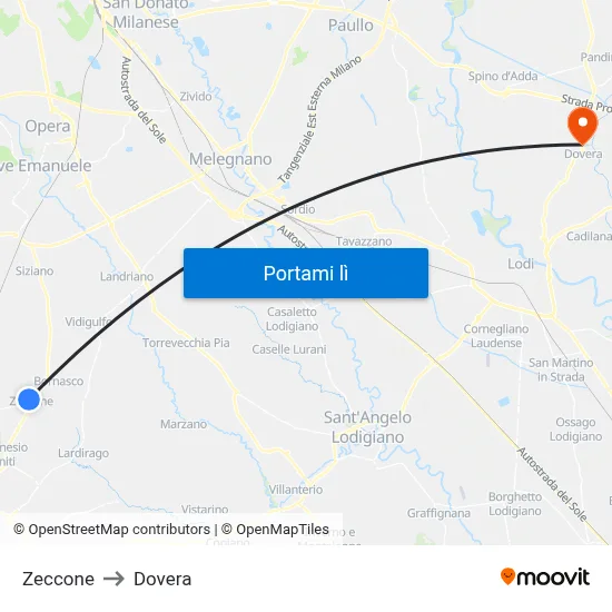 Zeccone to Dovera map