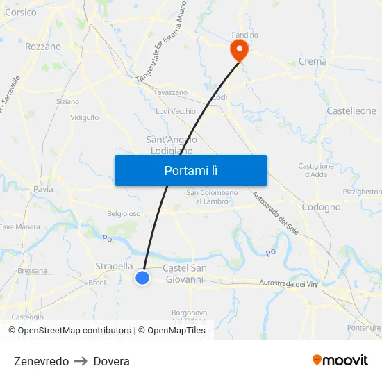 Zenevredo to Dovera map