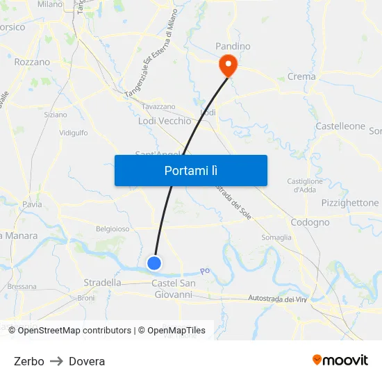 Zerbo to Dovera map