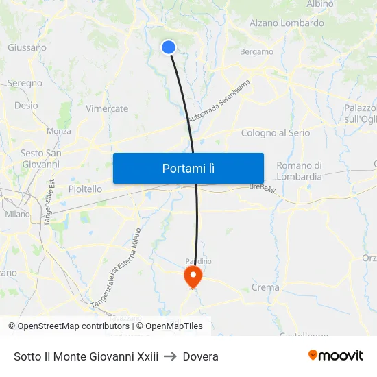 Sotto Il Monte Giovanni Xxiii to Dovera map