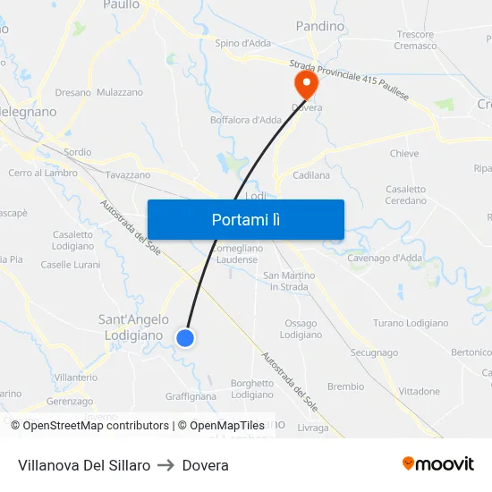 Villanova Del Sillaro to Dovera map