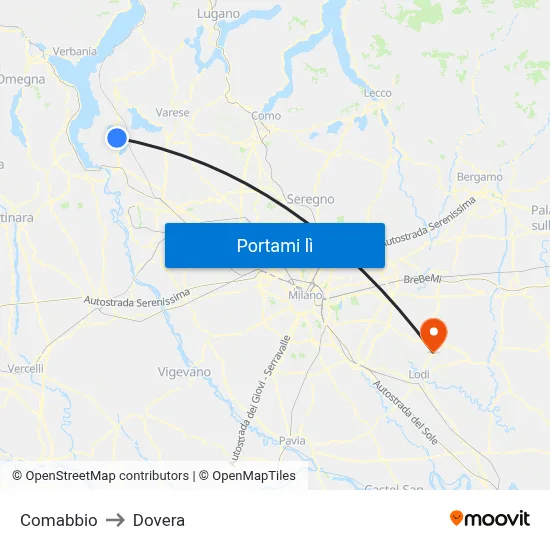 Comabbio to Dovera map
