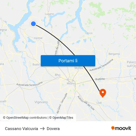 Cassano Valcuvia to Dovera map