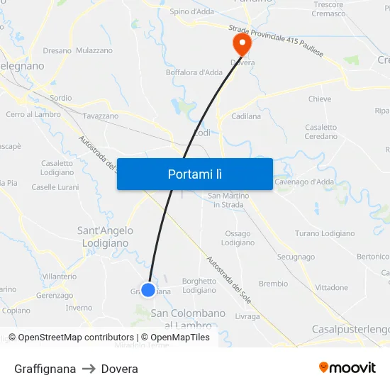 Graffignana to Dovera map