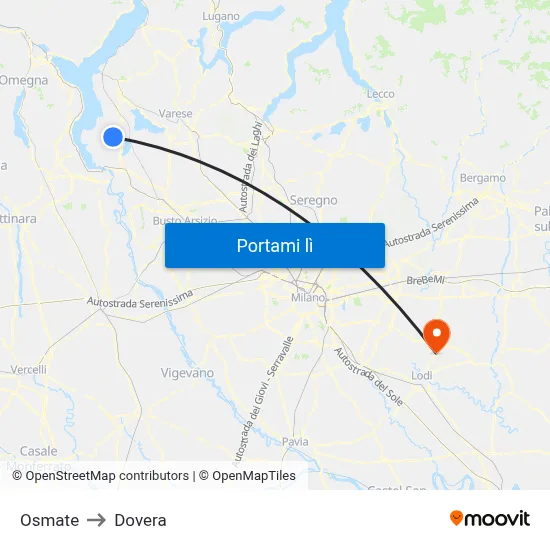 Osmate to Dovera map