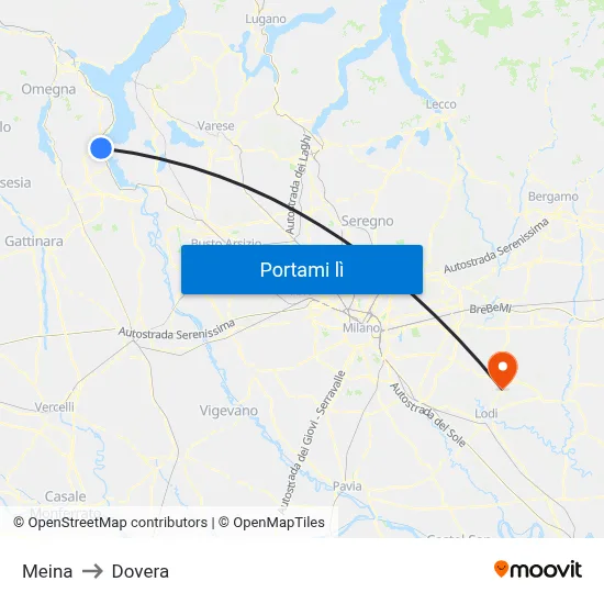 Meina to Dovera map