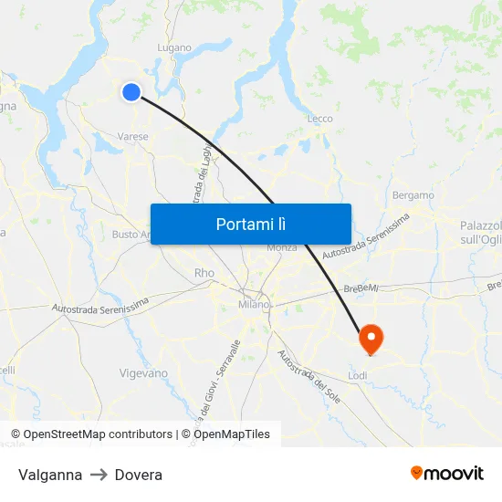 Valganna to Dovera map