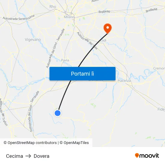 Cecima to Dovera map
