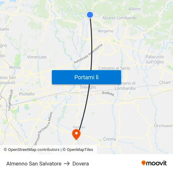 Almenno San Salvatore to Dovera map