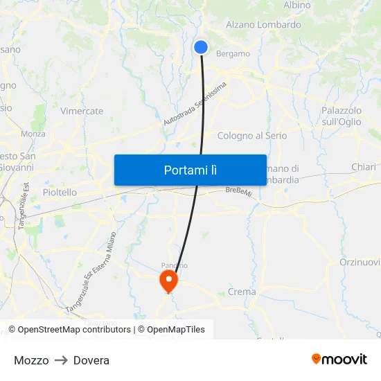 Mozzo to Dovera map