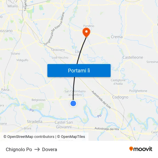 Chignolo Po to Dovera map
