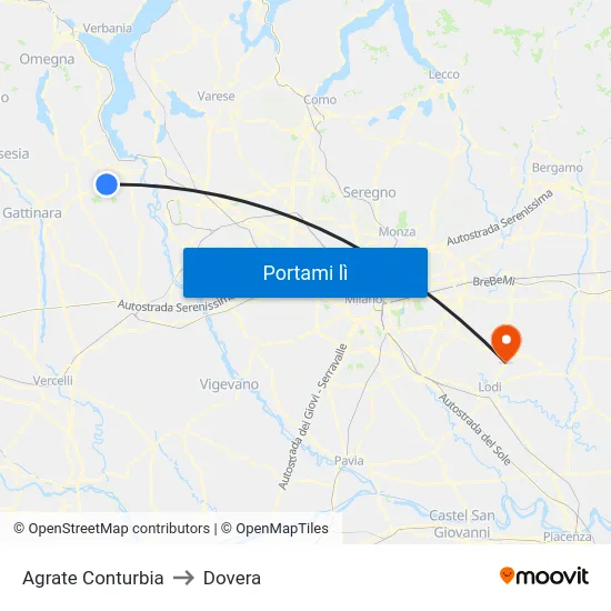 Agrate Conturbia to Dovera map
