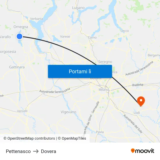Pettenasco to Dovera map