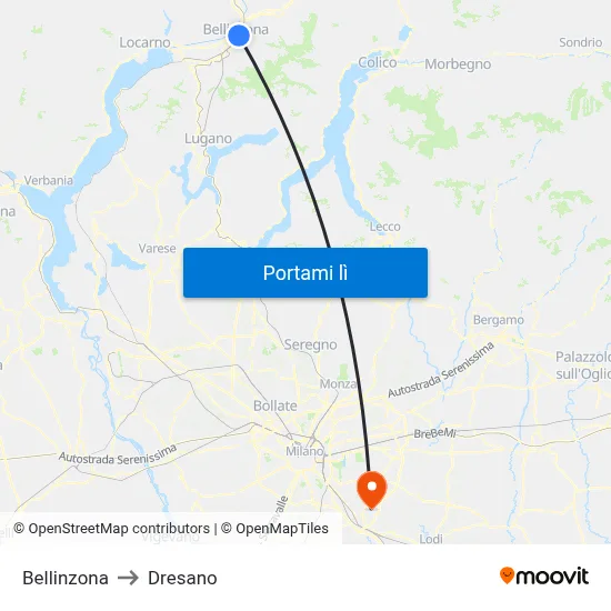 Bellinzona to Dresano map
