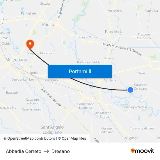 Abbadia Cerreto to Dresano map