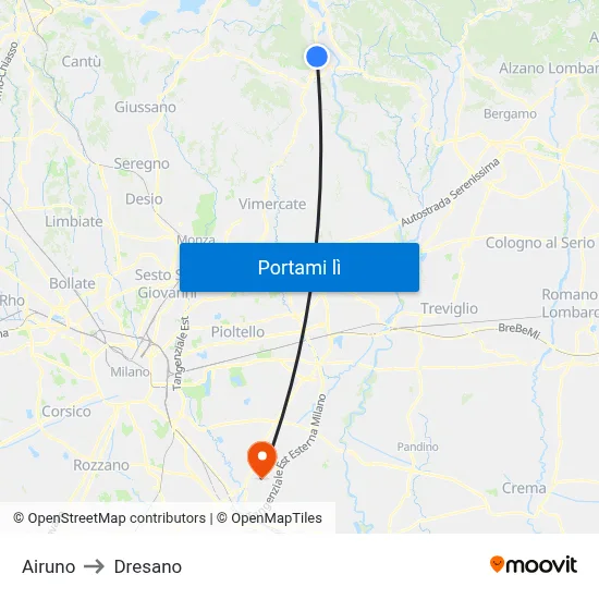 Airuno to Dresano map