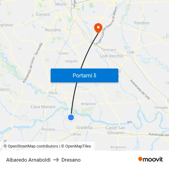 Albaredo Arnaboldi to Dresano map