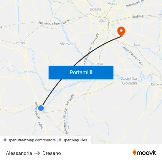 Alessandria to Dresano map