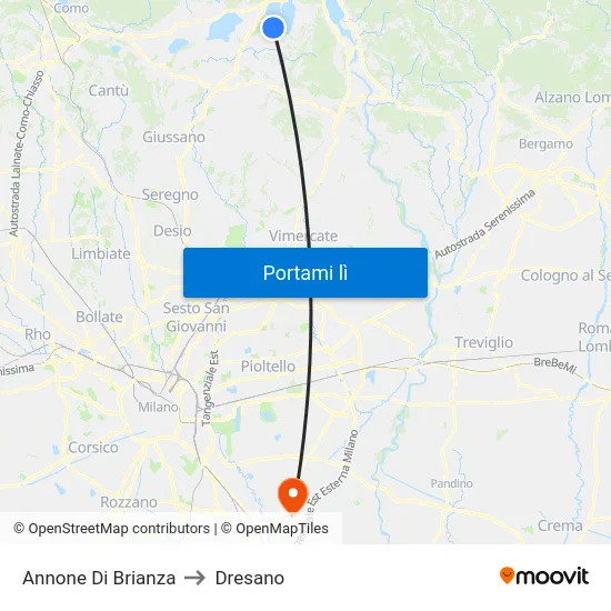Annone Di Brianza to Dresano map