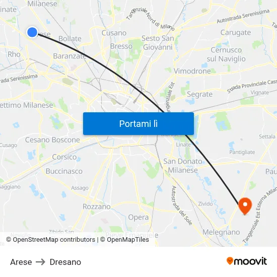 Arese to Dresano map