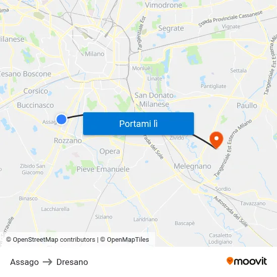 Assago to Dresano map