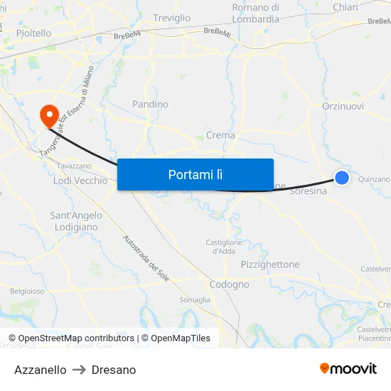 Azzanello to Dresano map