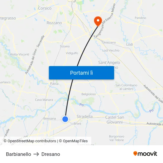 Barbianello to Dresano map
