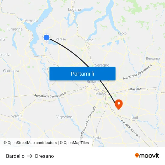 Bardello to Dresano map