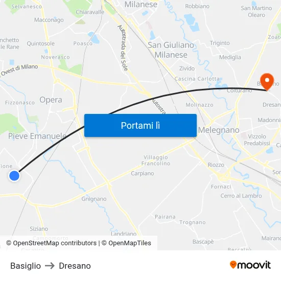 Basiglio to Dresano map