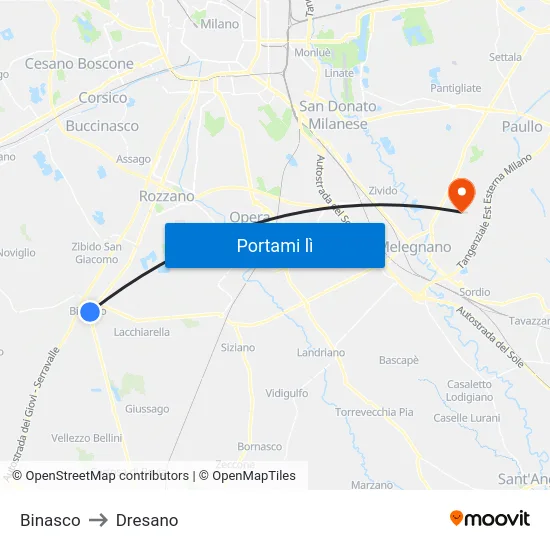 Binasco to Dresano map