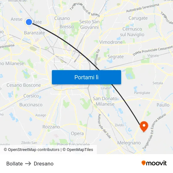 Bollate to Dresano map