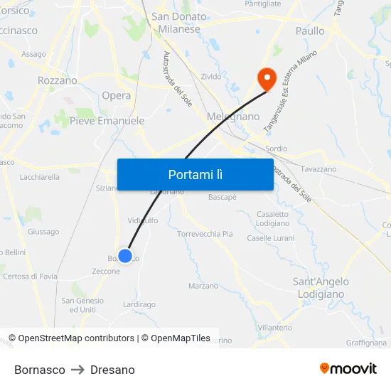 Bornasco to Dresano map
