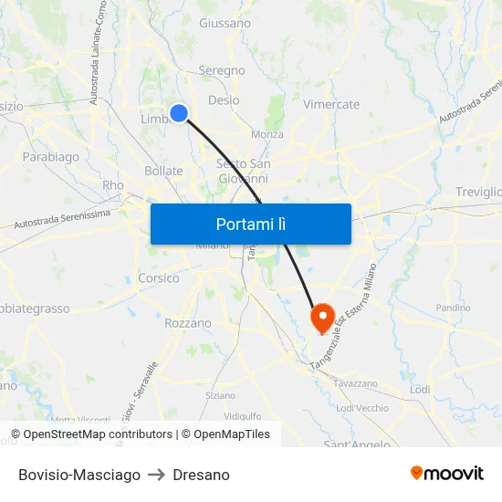 Bovisio-Masciago to Dresano map