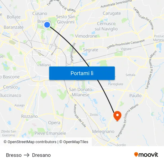 Bresso to Dresano map