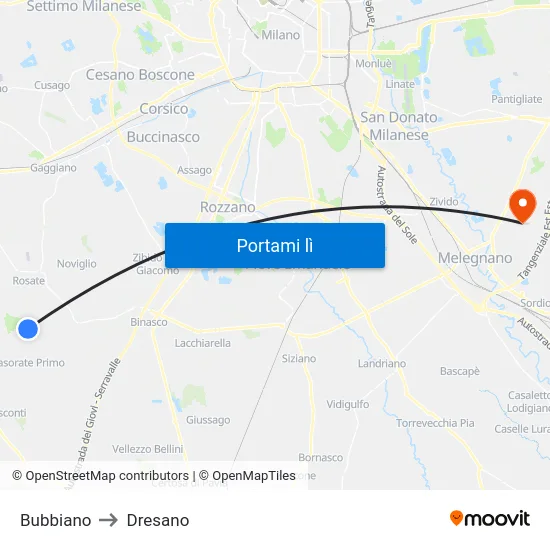 Bubbiano to Dresano map