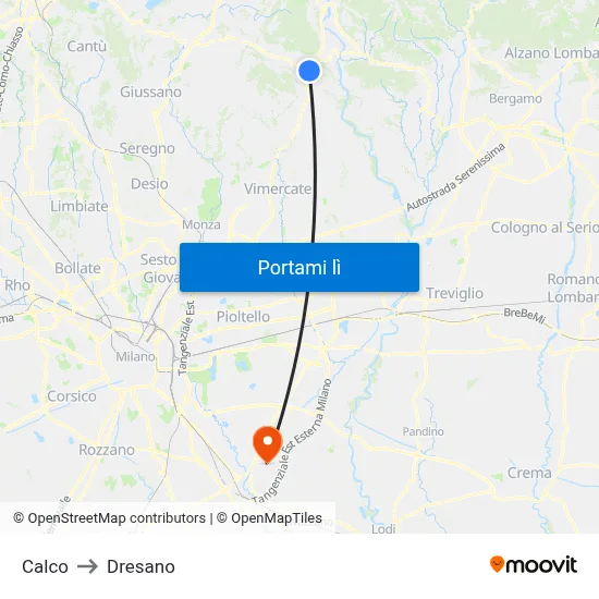Calco to Dresano map