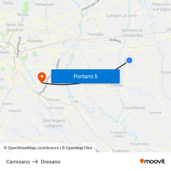 Camisano to Dresano map