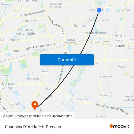 Canonica D' Adda to Dresano map