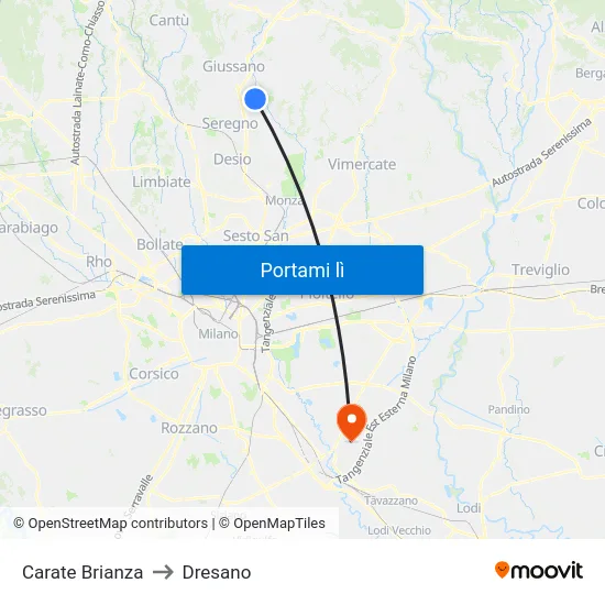 Carate Brianza to Dresano map
