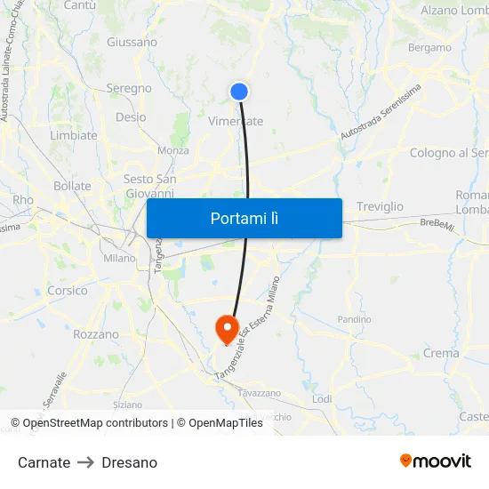 Carnate to Dresano map