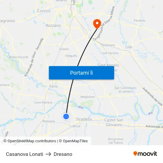 Casanova Lonati to Dresano map