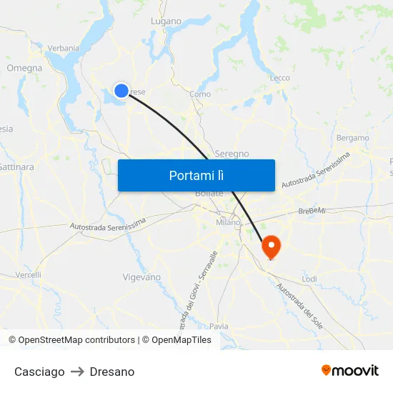 Casciago to Dresano map