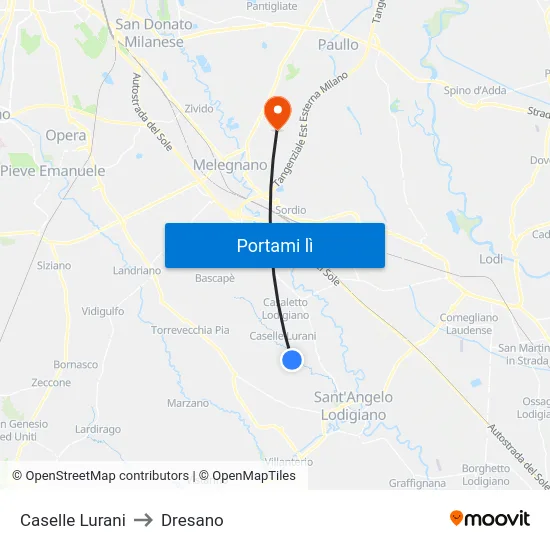 Caselle Lurani to Dresano map